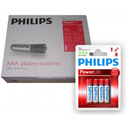 Pack de 12 blister de Pilas alcalinas Philips AAA X 4 unidades